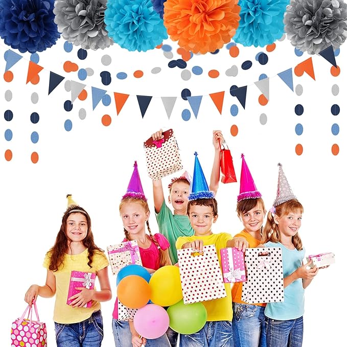 Blue-Silver Orange Space Party-Decorations Streamers-Garland - Image 7