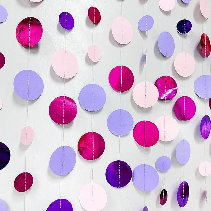 Pink and Purple Party Decorations Circle Dots Garland Hot Pink Lavender Hanging - Image 4
