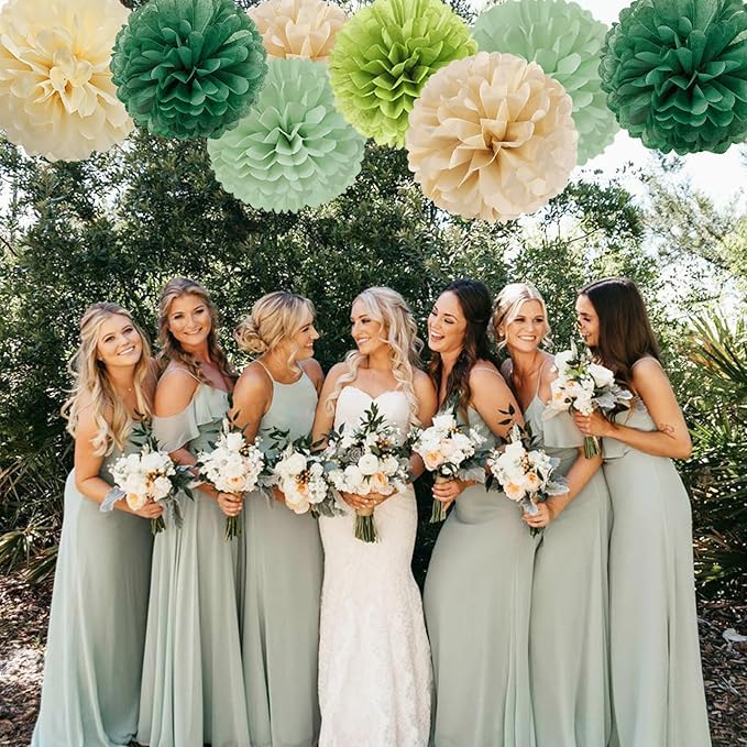 Sage-Olive Green Champagne-Gold Party Decorations - Image 6