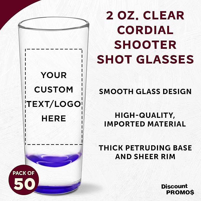 Custom Cordial Shooter Shot Glasses 2 oz. Set of 50, Personalized Bulk Pack - Image 3