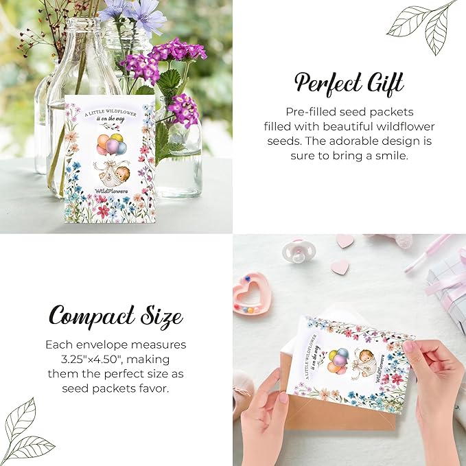 Pack of 20 Pre-Filled Bouquet Seed Mix Packet Girl Boy Baby Shower Party Favors - Image 2