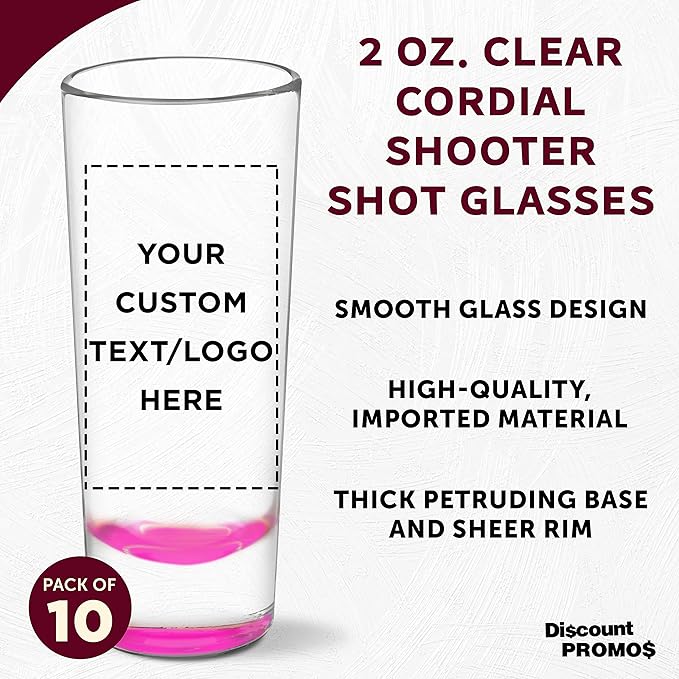 Custom Cordial Shooter Shot Glasses 2 oz. Set of 10, Personalized Bulk Pack - Image 3