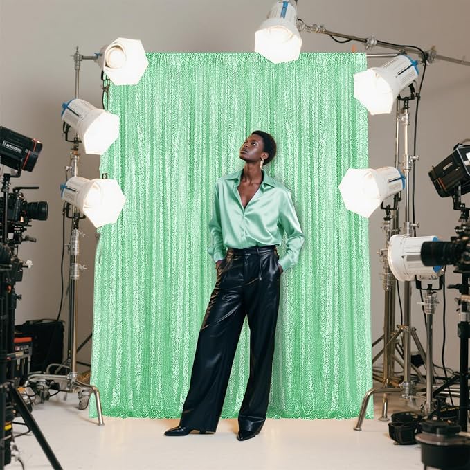 Mint Green Sequin Backdrop Curtain 4 Pieces 2FTx8FT Glitter Photography Backdrop - Image 7