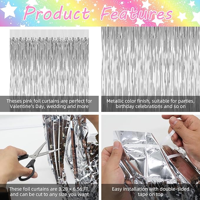 3 Pack Silver Backdrop Curtain Party Decorations Foil Fringe Backdrop Silver - Image 4