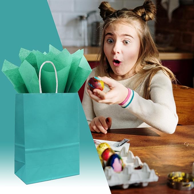 25 PCS Small Gift Bags Teal Blue Kraft Paper Bags Turquoise Gift Bags - Image 4