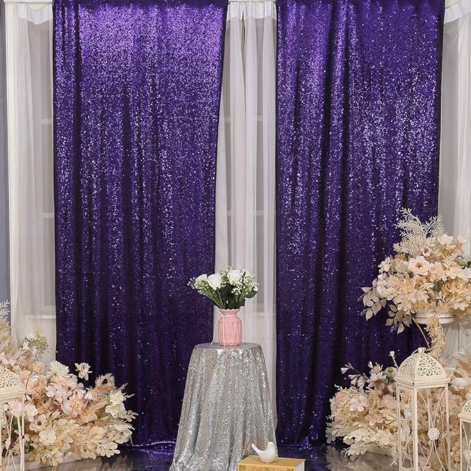 Poise3EHome 2Pcs 3Ft x 8Ft Purple Sequin Backdrop Curtain, Glitter Photography - Image 3
