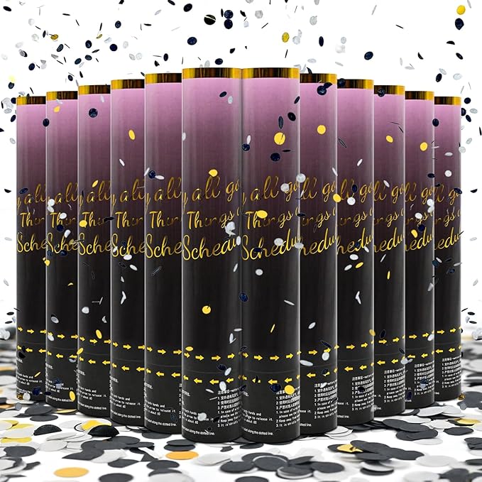 Confetti Cannon Black Gold 12 Pack Confetti Poppers 12 inch Celebrate Party by Unknown