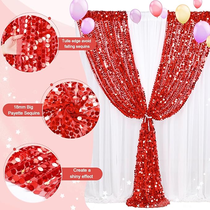 4ftx8ft Red Sequin Backdrop 2 Panels Big Payette Sequin Fabric Background - Image 4