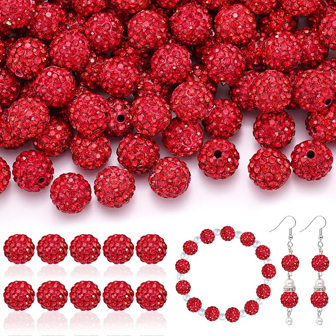 105pcs 10mm Rhinestone Beads for Jewelry Making, Sparkle Crystal Clay Christmas by TINKRSTUFF