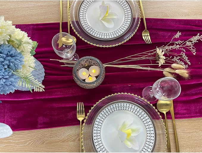 Luxurious Velvet Table Runner, 10ft Wedding Reception Decorations, 20x120inch - Image 3