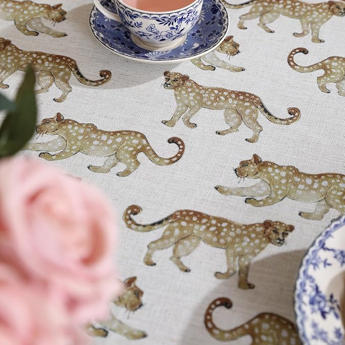 patdrea Designer Leopard Animal Linen Round Table Cloth, Soft Breathable - Image 3