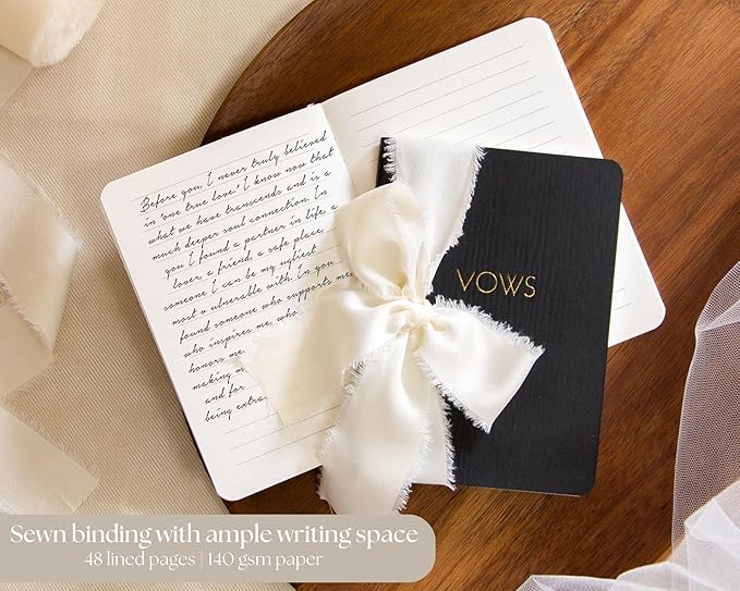 Black White Embossed Slim Vow Books w/Ribbon - Image 6