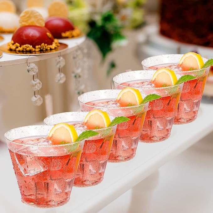 FOCUSLINE 9 oz Gold Plastic Cups, Disposable Clear Fancy Hard Plastic Cups - Image 8