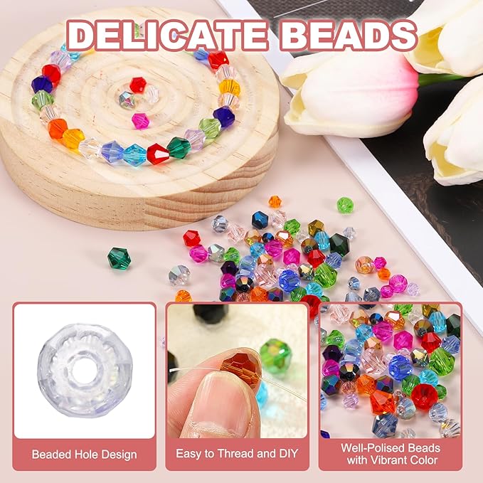 PATIKIL 1000pcs 3mm Bicone Glass Crystal Beads, Faceted Glass Spacer Beads - Image 3