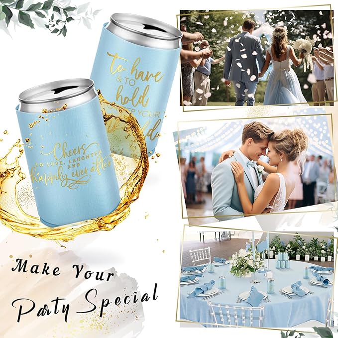 50 Pieces Light Blue Wedding Can Cooler Sleeves Bulk Engagement Party Favors - Image 5