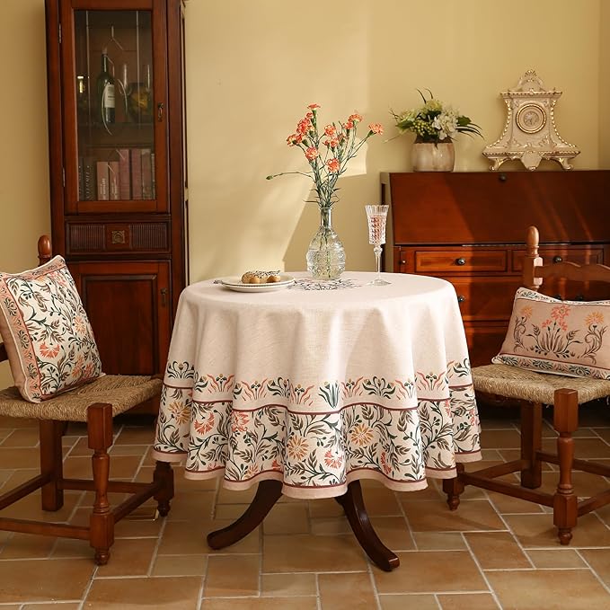 ISAENNE Floral Tablecloth for Round Tables, Linen Table Cloth - Image 2