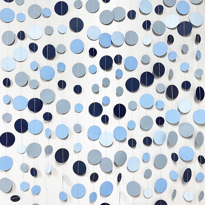 Dusty Blue Party Decorations Navy Blue Circle Dots Garland Gray Blue Hanging - Image 3