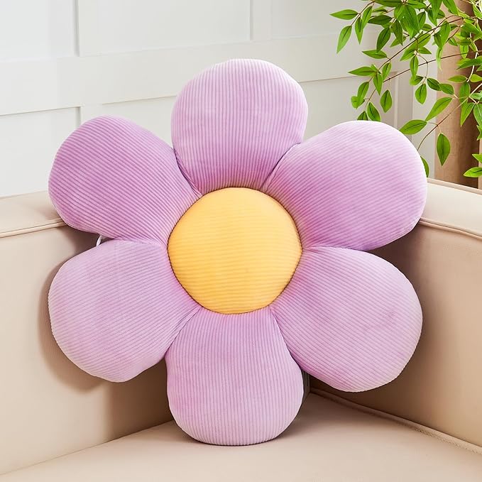 Purple Flower Pillow, 14.9" Cute Flower Shaped Floor Pillow, Aesthetic Floral by Kcvvcr