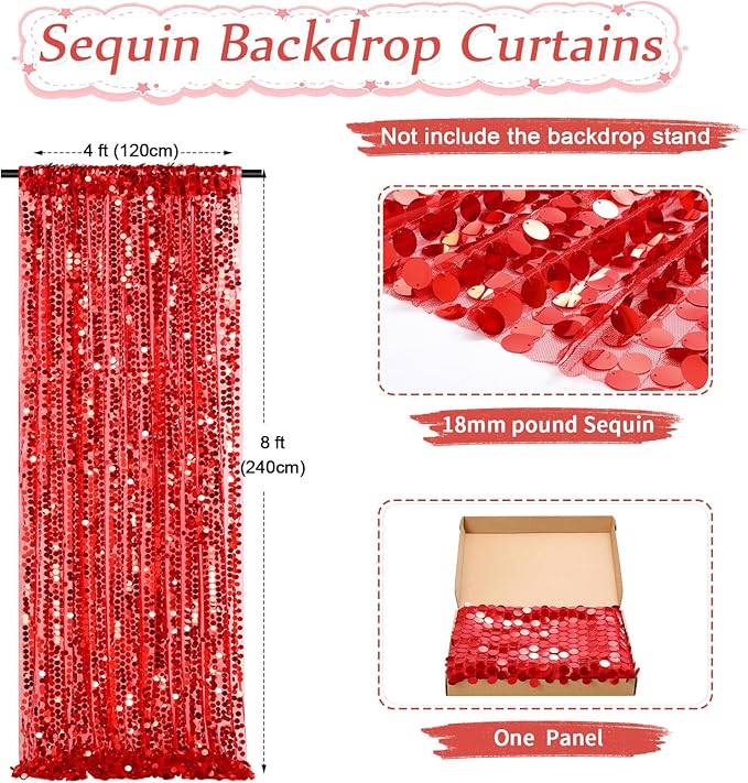 Red Big Payette Sequin Backdrop 4ftx8ft Glitter Drapes Panels Home Party Cake - Image 5