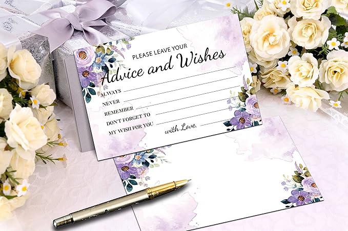 Purple Floral Advice and Wishes Cards, Mr and Mrs, Bride Shower, Wedding - Image 4