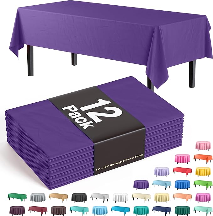Party Solids Pack Of 12 Premium Plastic Tablecloth 54 Inch x 108 Inch Rectangle by Exquisite