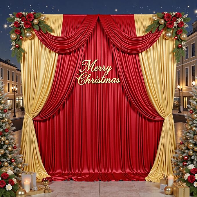 PartyVillage 10x10FT Red Sequin Christmas Backdrop Curtain -2 Panels 5x10FT - Image 8