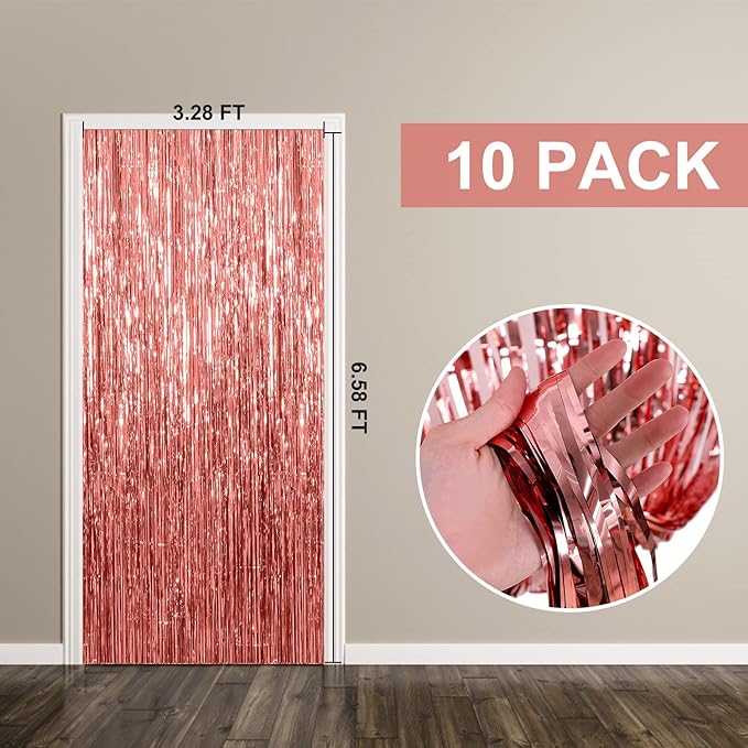 10 Pack Foil Curtain Backdrop Rose Gold Metallic Tinsel Foil Fringe Curtains - Image 7