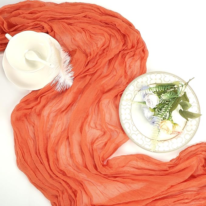 12 Pack Fall Thanksgiving Table Runner Orange 10ft Boho Gauze Fabric - Image 6