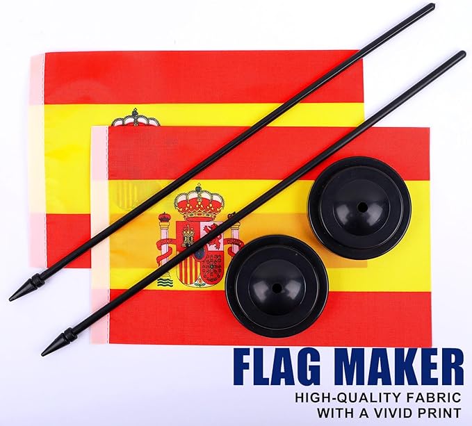 Spain Desk Flag 12" Solid Pole Deluxe Set Spanish Flags Banner Mini Small Spain - Image 5
