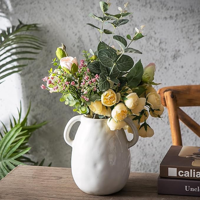 Kimdio White Ceramic Vase with 2 Handles, Modern Farmhouse Vases - Image 4