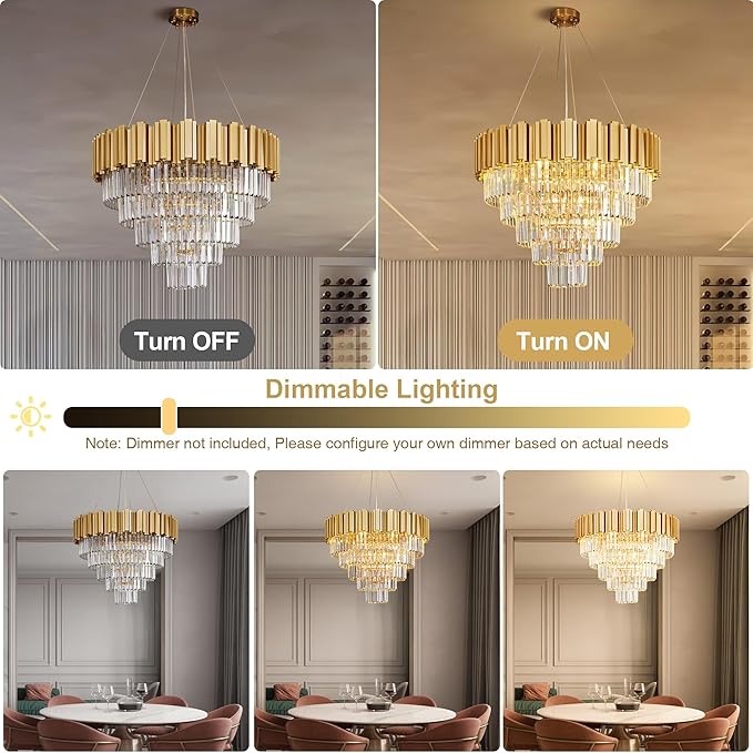Modern Crystal Chandelier, 27.5" Gold Chandelier - Image 5