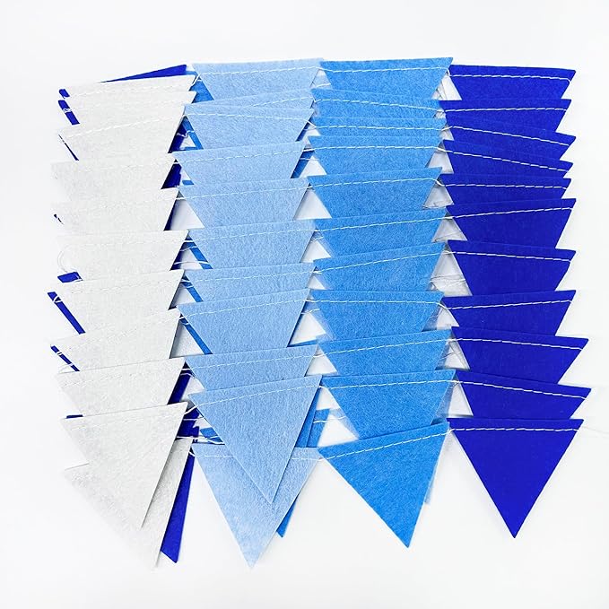 Blue Party Decorations Felt Hanging Triangle Mini Bunting Pennant Banner Flag - Image 3
