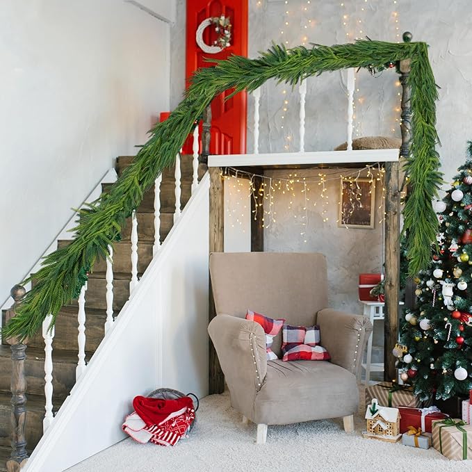 2 Pcs Artificial Norfolk Pine Garlands Christmas, 9 FT Dense Real Touch Winter - Image 4