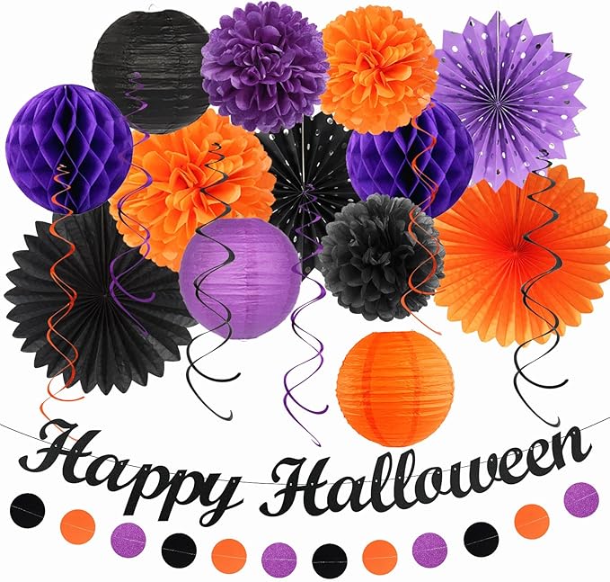 Black-Purple Orange Happy-Halloween Party-Decorations by Huglony