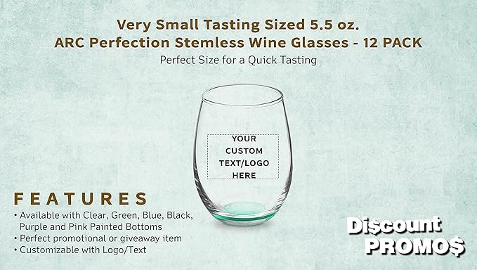 Custom Stemless Wine Glasses by ARC 5.5 oz. Set of 12, Personalized Bulk Pack - Image 2