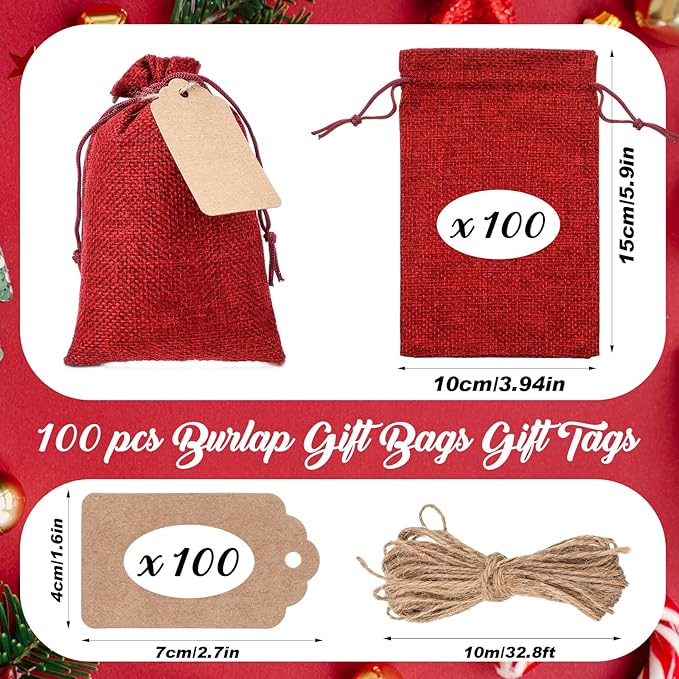 Woanger 100 Pcs Burlap Gift Bags - Image 2