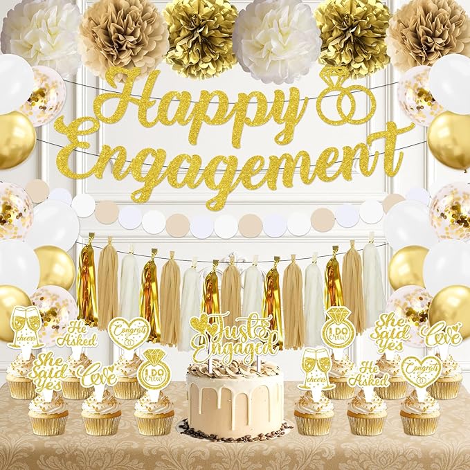 Engagement Party Decorations, Just Engaged Decorations, Happy Engagement Banner - Image 3