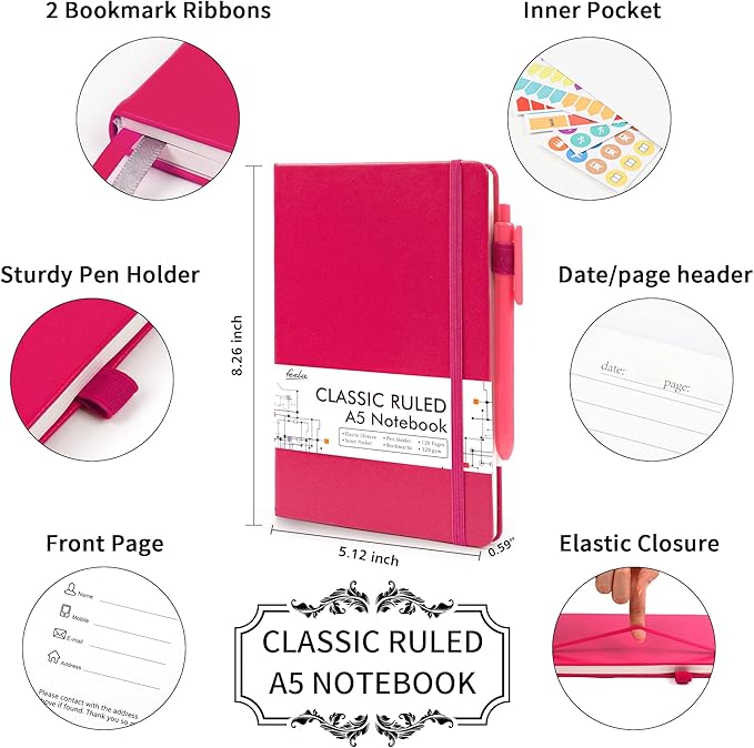 feela 5 Pack Notebooks Journals Bulk, Hardcover Notebook Classic Ruled Lined - Image 2