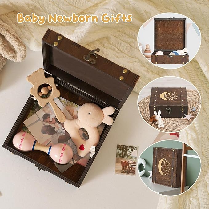 AW BRIDAL Baby Keepsake Box Engraved Wood Memory Box - Image 7