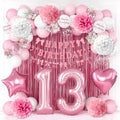 13th Birthday Decorations for Girls Pink Number 13 Balloon Bow Coquette Happy by KAINSY