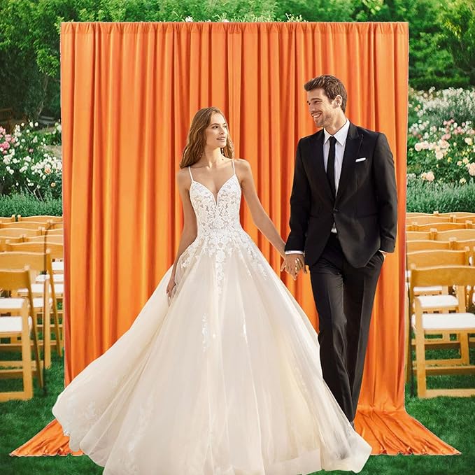 2 Panels Orange Yellow Backdrop Curtain, 10 x 10 Feet Satin Background Curtains - Image 6