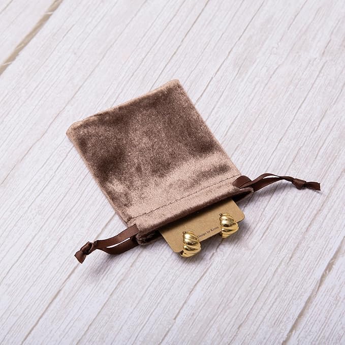 QIANF 12pcs Brown Velvet Drawstring Bags 3x4 inches Glossy Small Velvet Cloth - Image 3