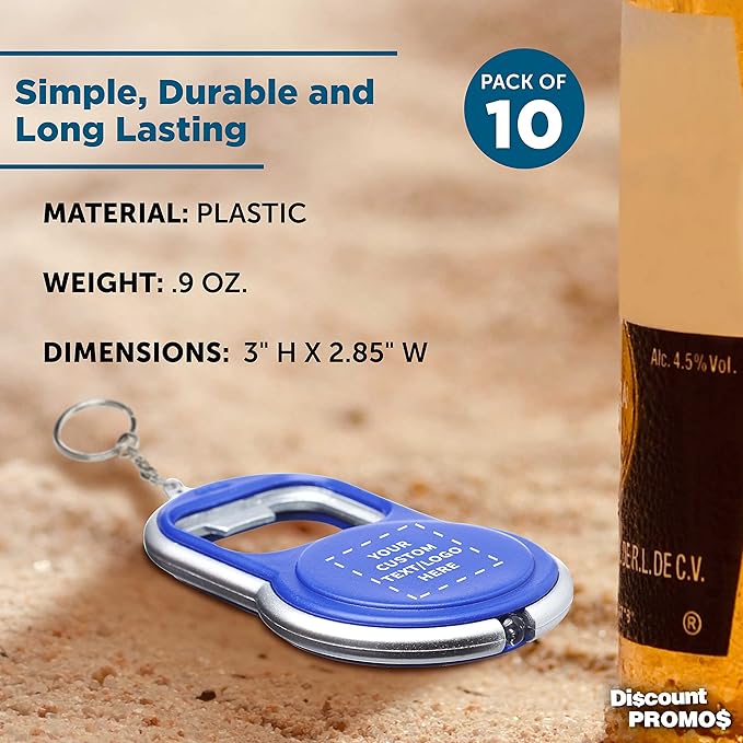 DISCOUNT PROMOS Custom Bottle Opener & LED Keychains Set of 10, Personalized - Image 4