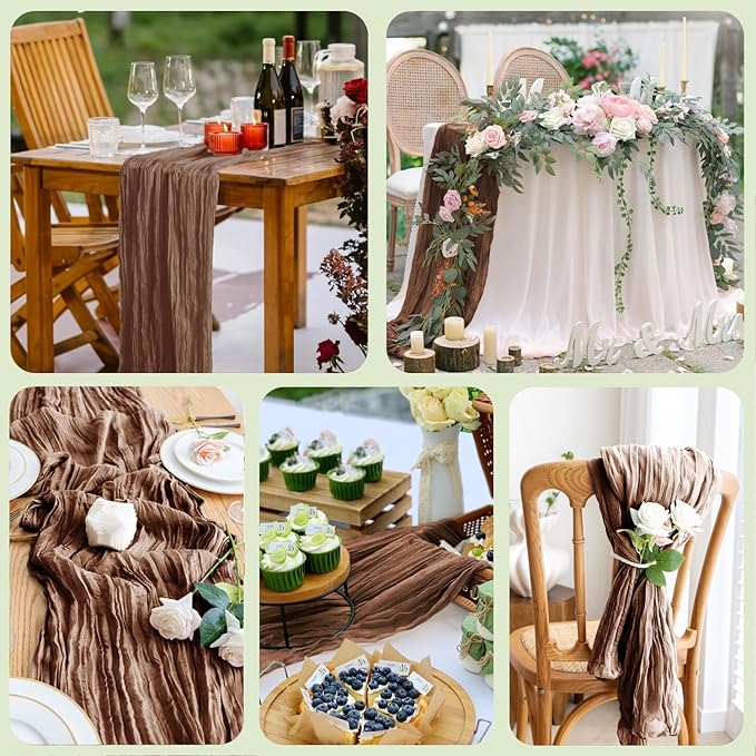 Asee'm 6pcs Cheesecloth Table Runner 120 Inches Long Brown Boho Gauze Cheese - Image 7
