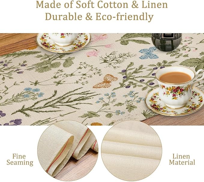 Floral Botanical Table Runner, Garden Spring Flower Botanical Butterfly Animal - Image 4
