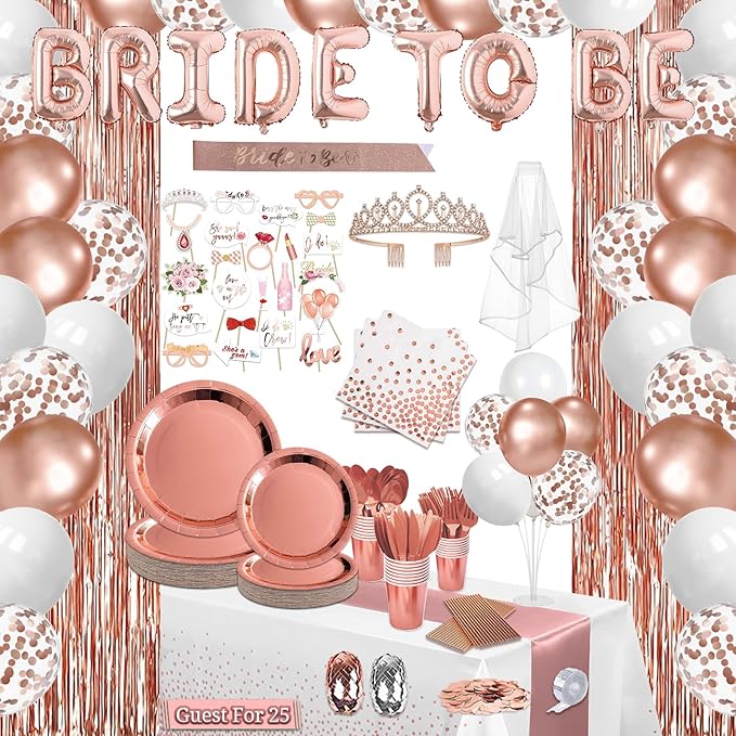 274 Pcs Rose Gold Bridal Shower Decorations, Bachelorette Party Decorations by BacheloretteParty