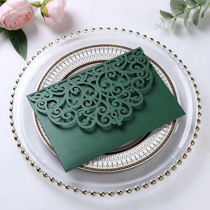 PONATIA 5.12 x 7.2 Emerald Green Laser Cut Invitation Cards - Image 5