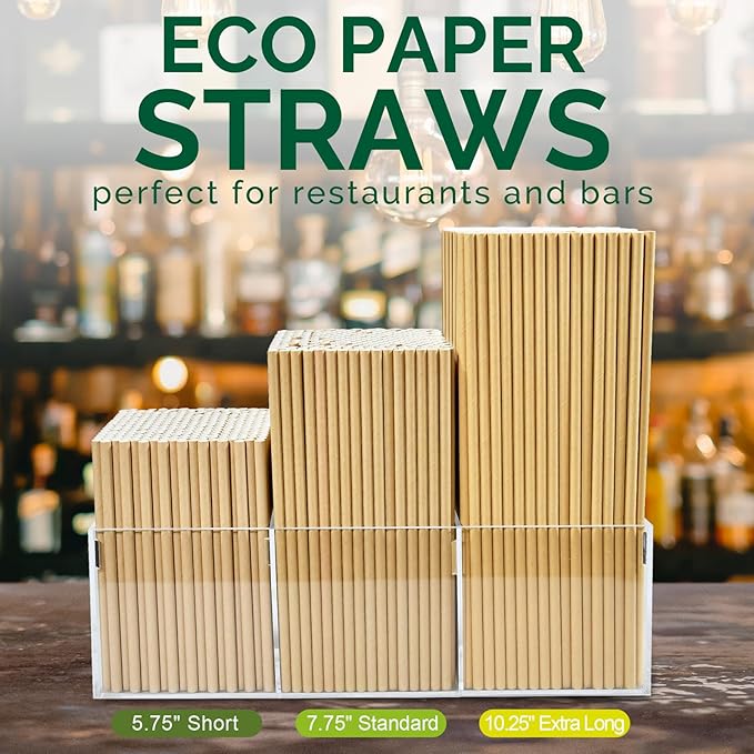 Chunspak 5.75 inch Disposable Brown Kraft Short Paper Cocktail Straws & - Image 5