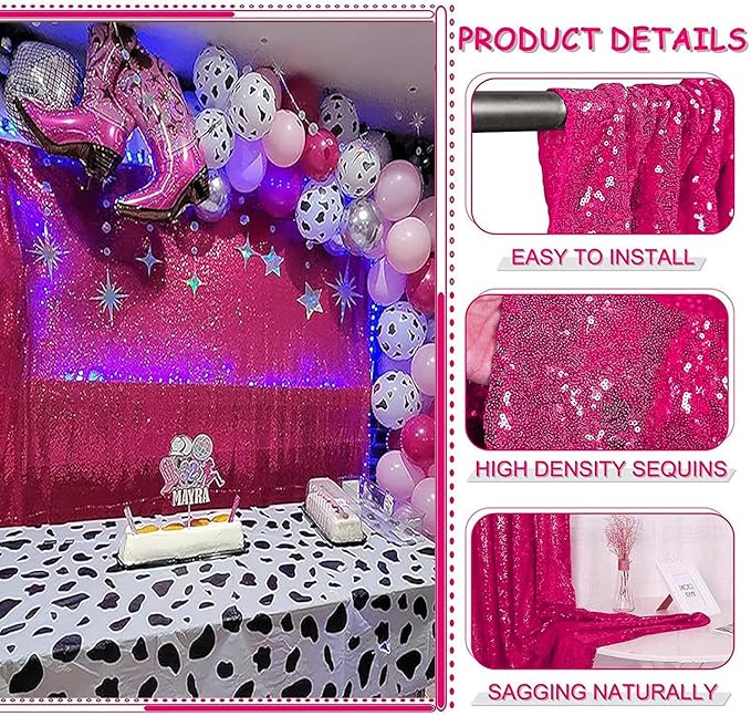 Fuchsia Sequin Backdrop Sequin Backdrop Sparkly Background Drapes - Image 2