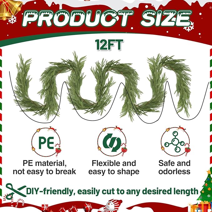 12ft Christmas Norfolk Pine Garland - Image 7